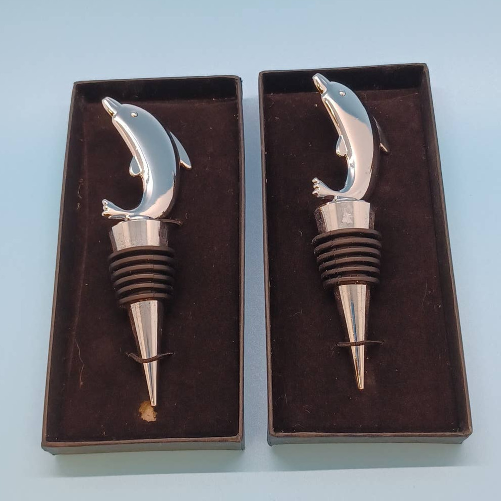 Wine Stopper Bottle Cork Topper - Set of 2 Dolphins